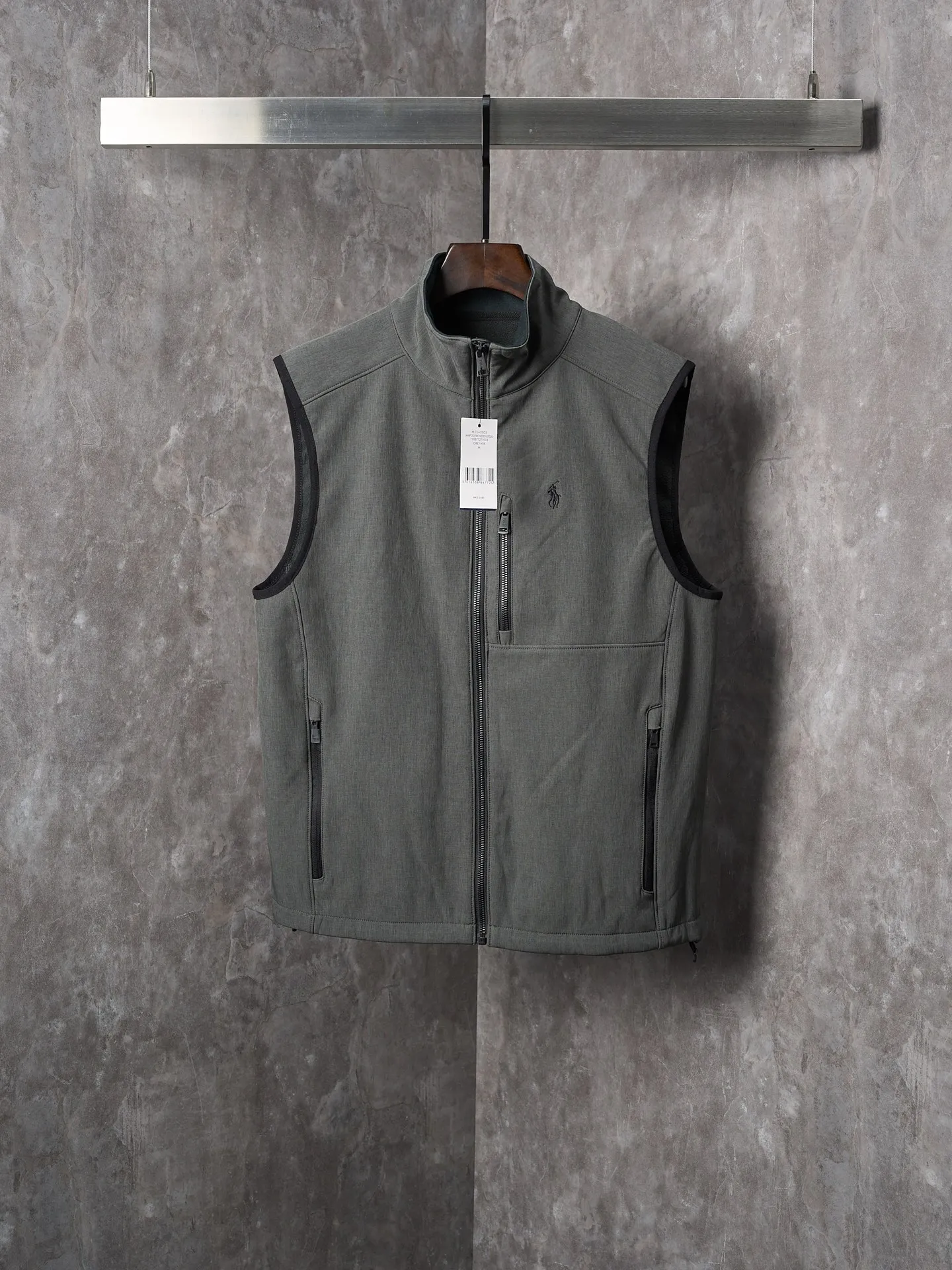 P380 Actual hanging auction】Ralph Lauren/Ralph Lauren technical fabric solid color logo embroidered zipper collar vest cardigan [Ready stock] XS S M L